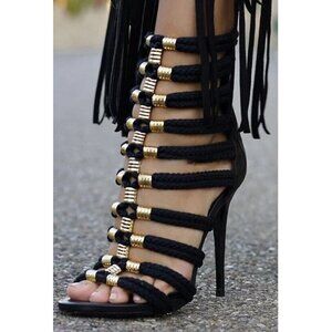 BALMAIN x H&M Sandal Boots Size 38 US 7 Womens Black Strappy Heels Pumps RARE!